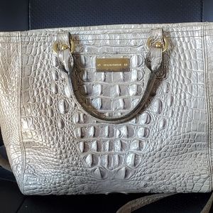 Preowned Brahmin Silvery Colored Hand/Shoulder Bag; 2 Zipped Inside Pockets;$180